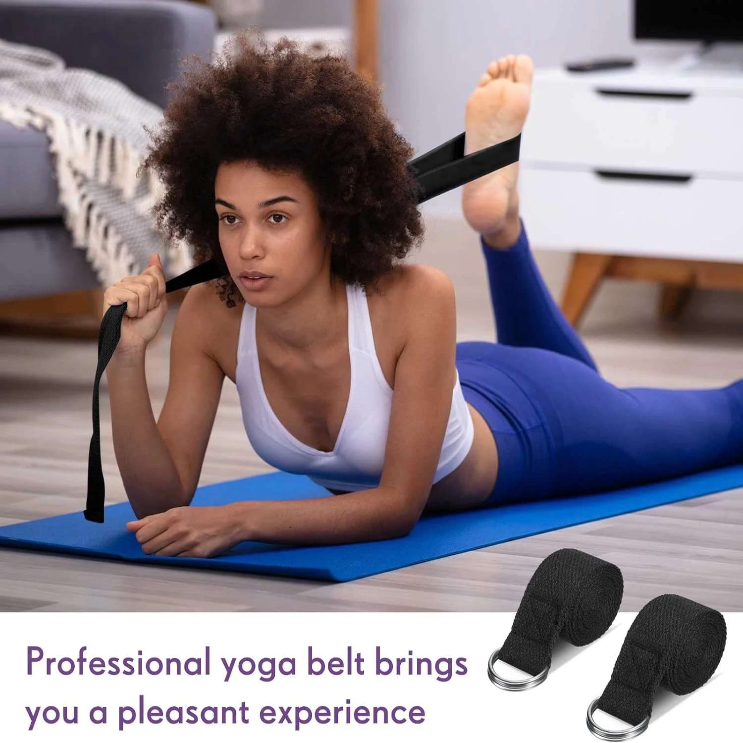 Enhance Your Pilates Routine with Customizable Ultimate Flexibility D-Ring Yoga Strap Loop-Achieve Effortless Stretching Exerc