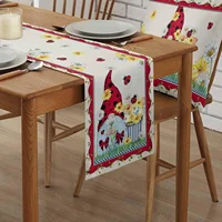 Spring Gnome Ladybird Flowers Linen Table Runner Dresser Scarves Table Decor Farmhouse Kitchen Dining Table Runner Party Decor 2