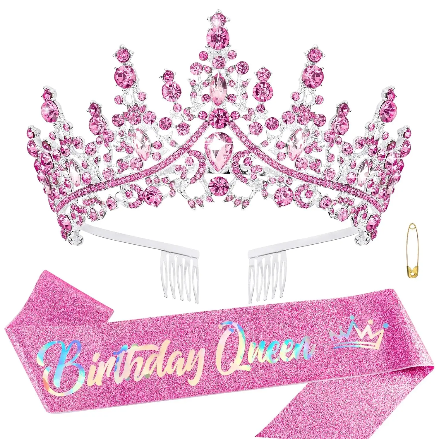Pink Birthday Queen Sash Tiaras Crowns For Women Girls Crystal Princess Tiara Rhinestone Headbands Quinceanera Happy Birthday jewelry accessories,hair accessory,hair headdress,hair band crown