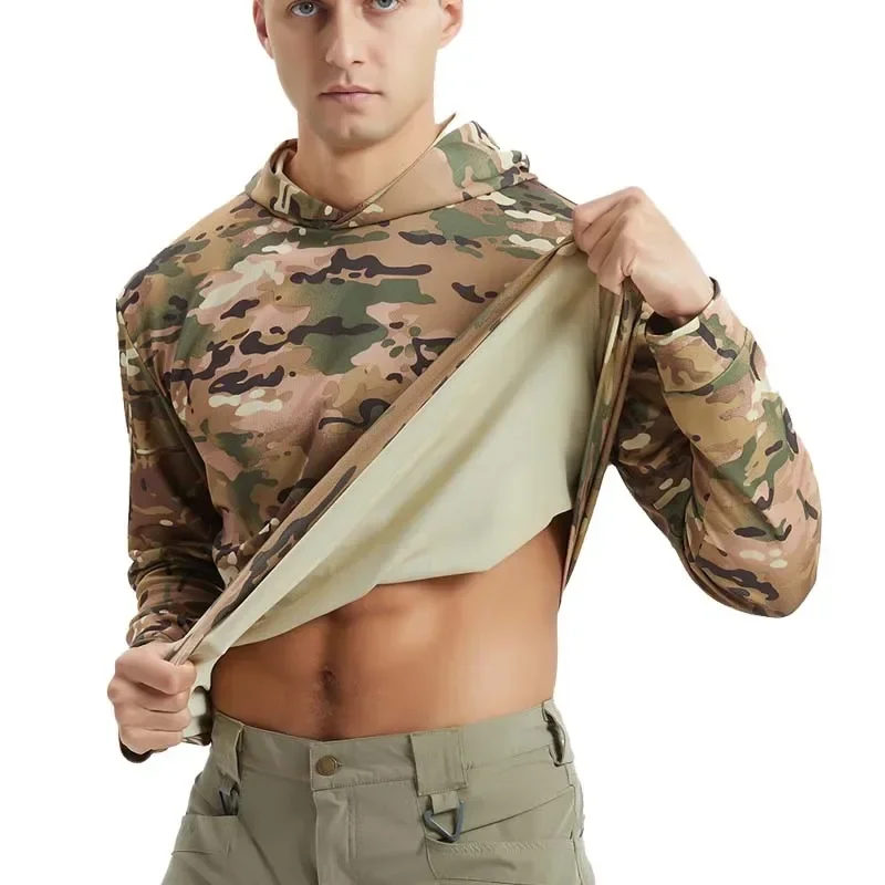 Camouflage Military Shirts Hunting Shirt Long-Sleeved Sunshade Shirt Top Elasticity Loose Outdoor Casual Jungle FishingT-Shirt