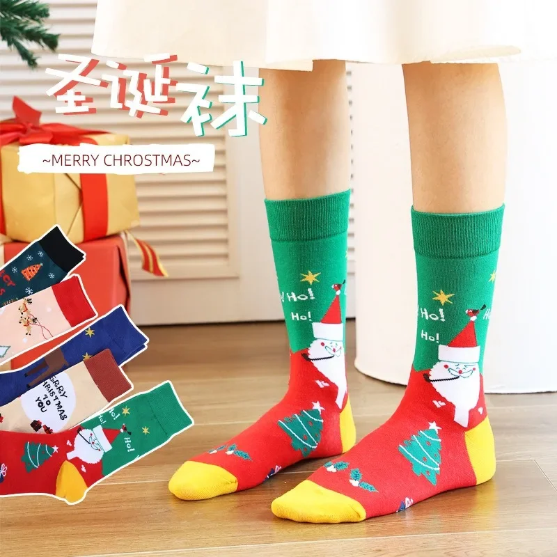 

New Santa Claus Christmas Socks Spring Summer Snowman Tube Trend Men's and Women's Cotton Socks Cartoon