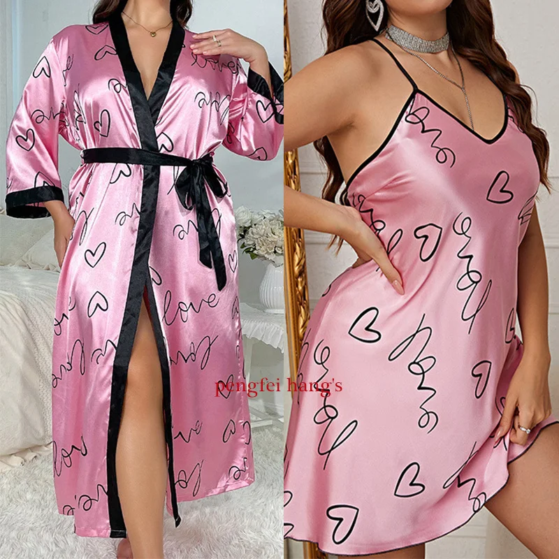 

Женское длинное кимоно, атласное платье-халат с принтом, размеры 3Xl, 4Xl, 5Xl