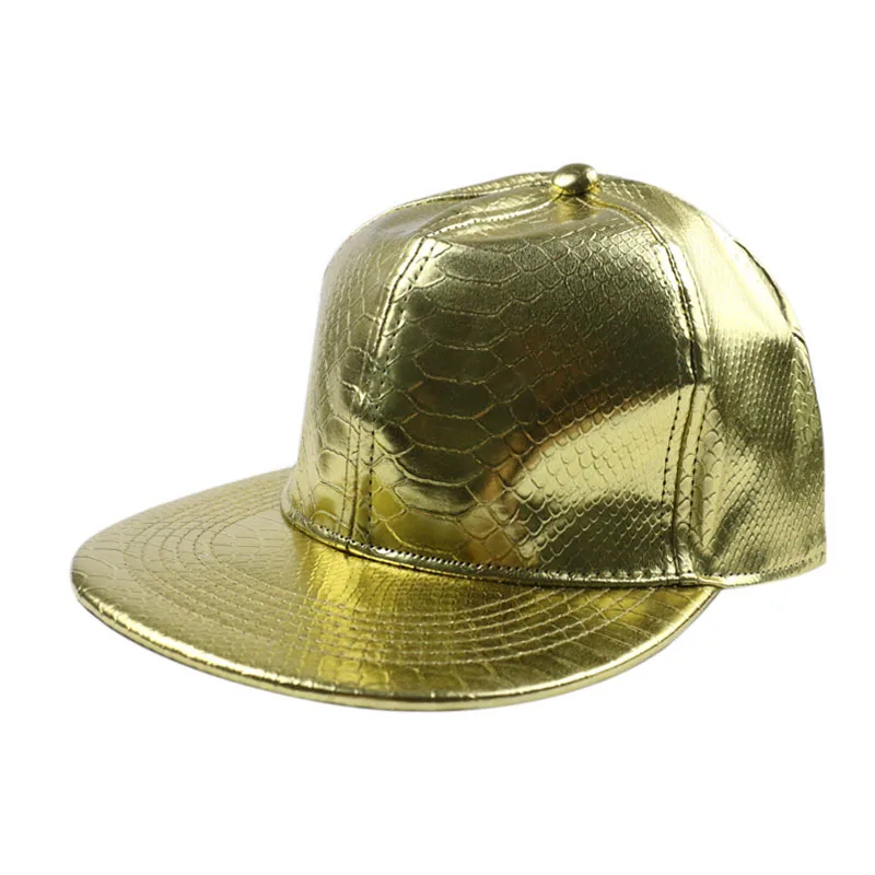 

New Hat snake-print Solid Color PU Leather Hip Hop Baseball Cap Flat Street Dancing Fashion Hipster Show Outdoor Party