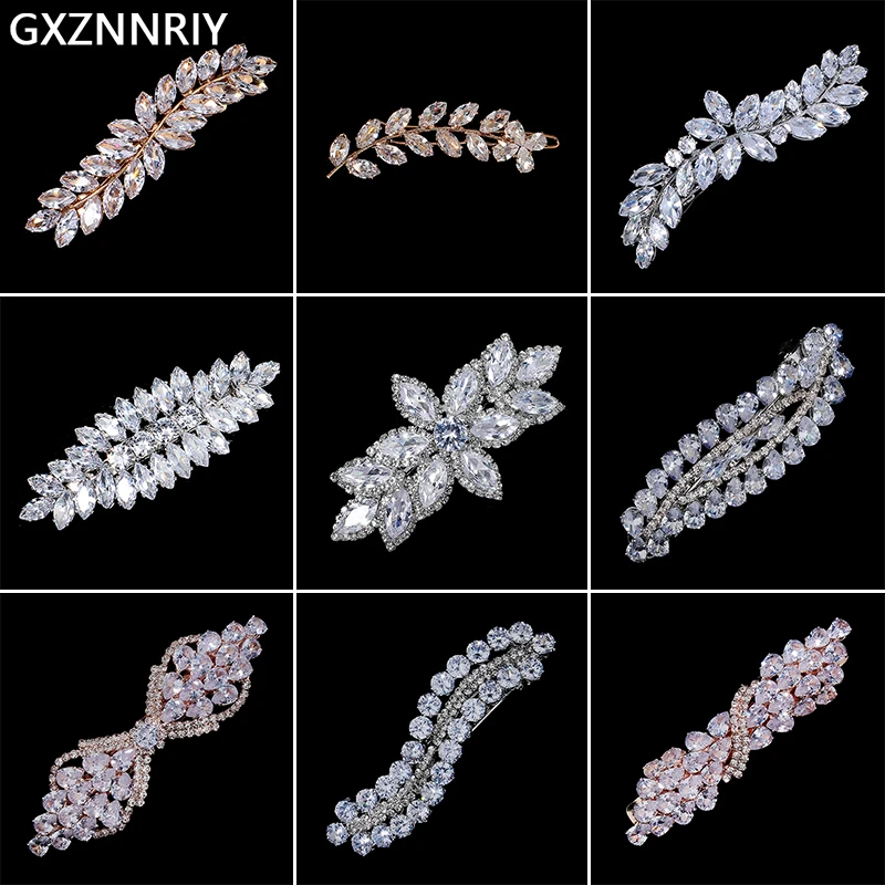 Fashion Cubic Zirconia Barrette Hair Clips for Women Girls Hairpin Bridal Wedding Hair Accessories Bride Headpiece