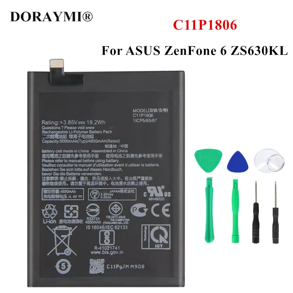 

Оригинальный аккумулятор C11P1806 5000 мАч для ASUS ZenFone 6 ZS630KL, Сменный аккумулятор для телефона, батареи + Инструменты