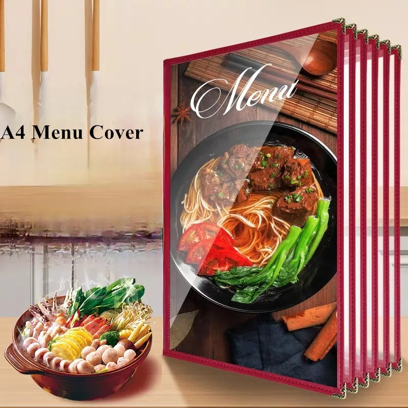 

A4 Menu Covers 8.5 x 11 Inch Menu Sign Holder Double Stitched Single Page Two Clear Views Surfaces Restaurant Menu Paper Covers
