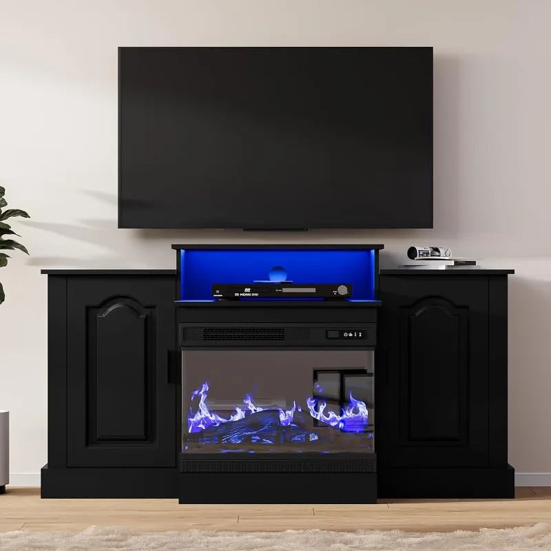 

Fireplace TV Stand for TVs up to 65", 3-Sided Glass Electric Fireplace, LED Entertainment Center, TV Console for Living Room