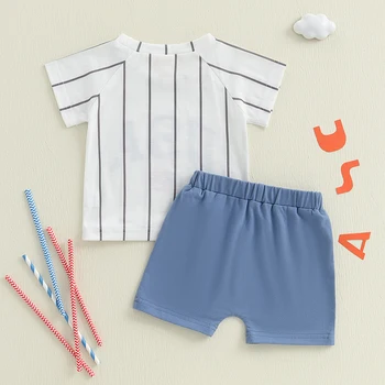 Boys American Flag Independence Day Outfits Short Sleeve Striped Tops and Shorts Set 2 Pieces Summer Clothing 5