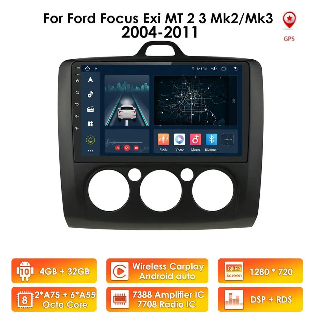 

Android 10 Car Radio Player for Ford Focus Exi AT Mk2 2004-2011 Multimedia Stereo Video Player Navigation GPS 2 Din Silver Frame