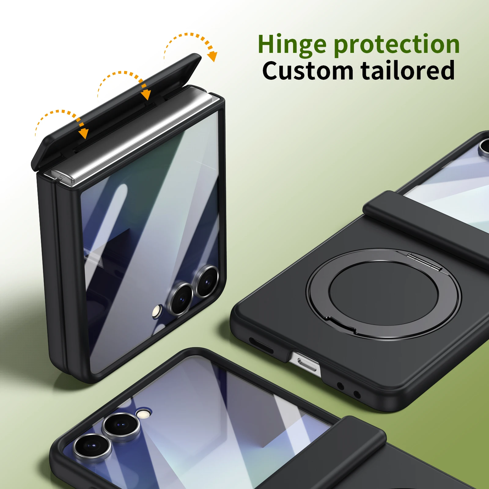 360° Rotating Ring Holder with Magsafe-Compatible Wireless Charging for Flip Phone Protective Case