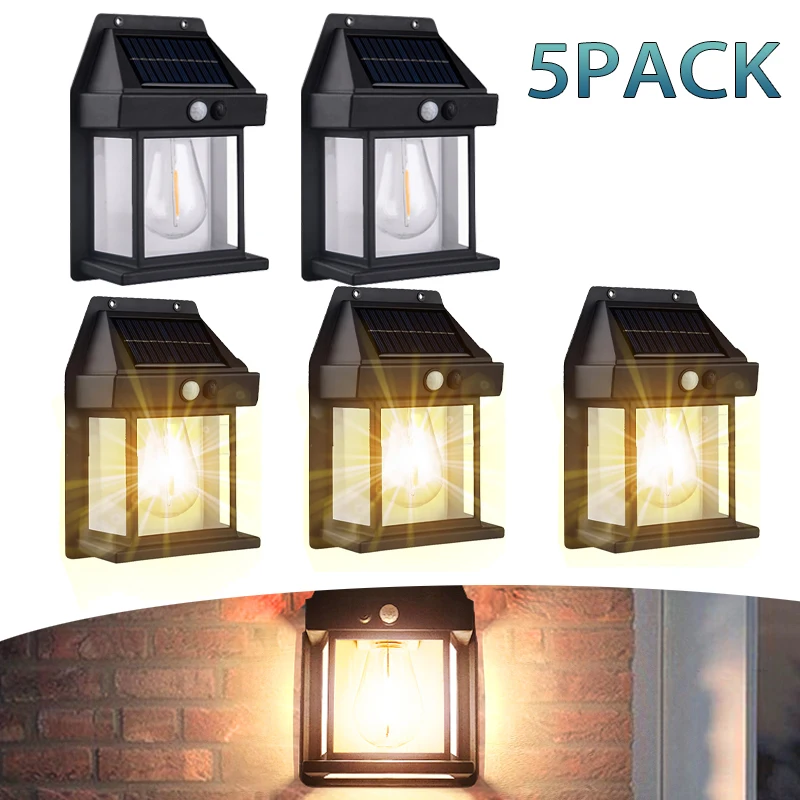 Solar Tungsten Wall Light Outdoor Sconce Motion Sensor Lamp Waterproof Exterior Lighting Fixtures for House Patio Porch Garage