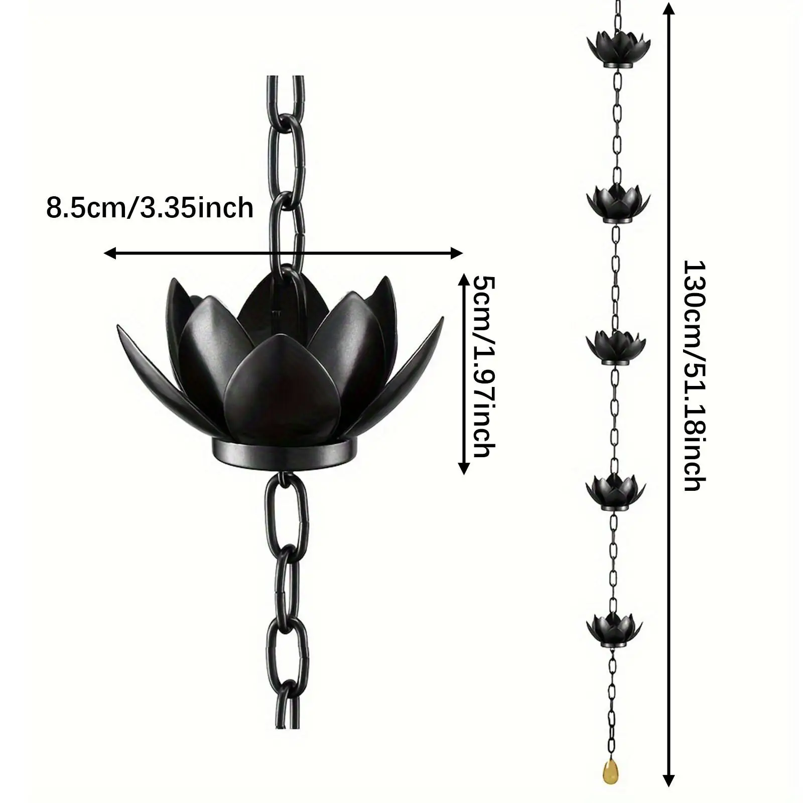 Lotus Rain Chain Gutter Chain 4.3 ft Replacement Downspout Water Diverter Rainwater Catcher for Yard Courtyard Outdoor House