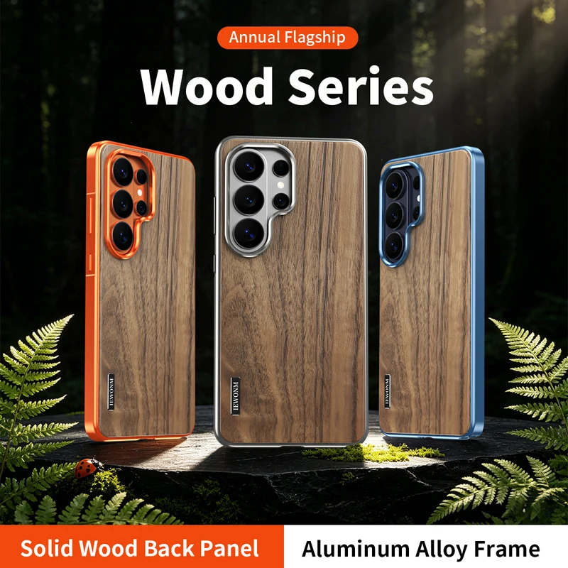 Magnetic Solid Walnut Wood Back Cover with Aluminum Alloy Frame