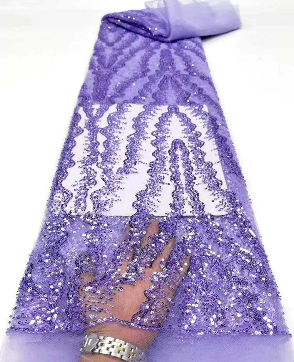

Purple Sequins Tulle Lace African Lace Fabric High Quality Nigerian French Mesh Net Lace Fabric for Sewing Wedding Fabrics