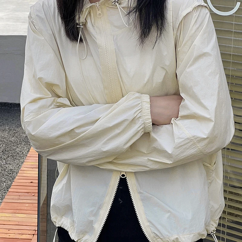 Women Summer Sun Protection Clothing Anti UV Hooded Jacket Long Sleeve Cardigan Ultra-Light Sun Protection Jacket Thin Skin Coat