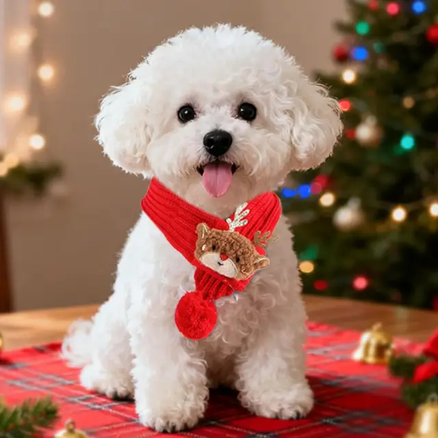 Cartoon Pets Christmas Scarf Hat Warm Knitted Costume Cute Deer Snowman Christmas Tree Knitted Scarf Pet Dress Up Supplies