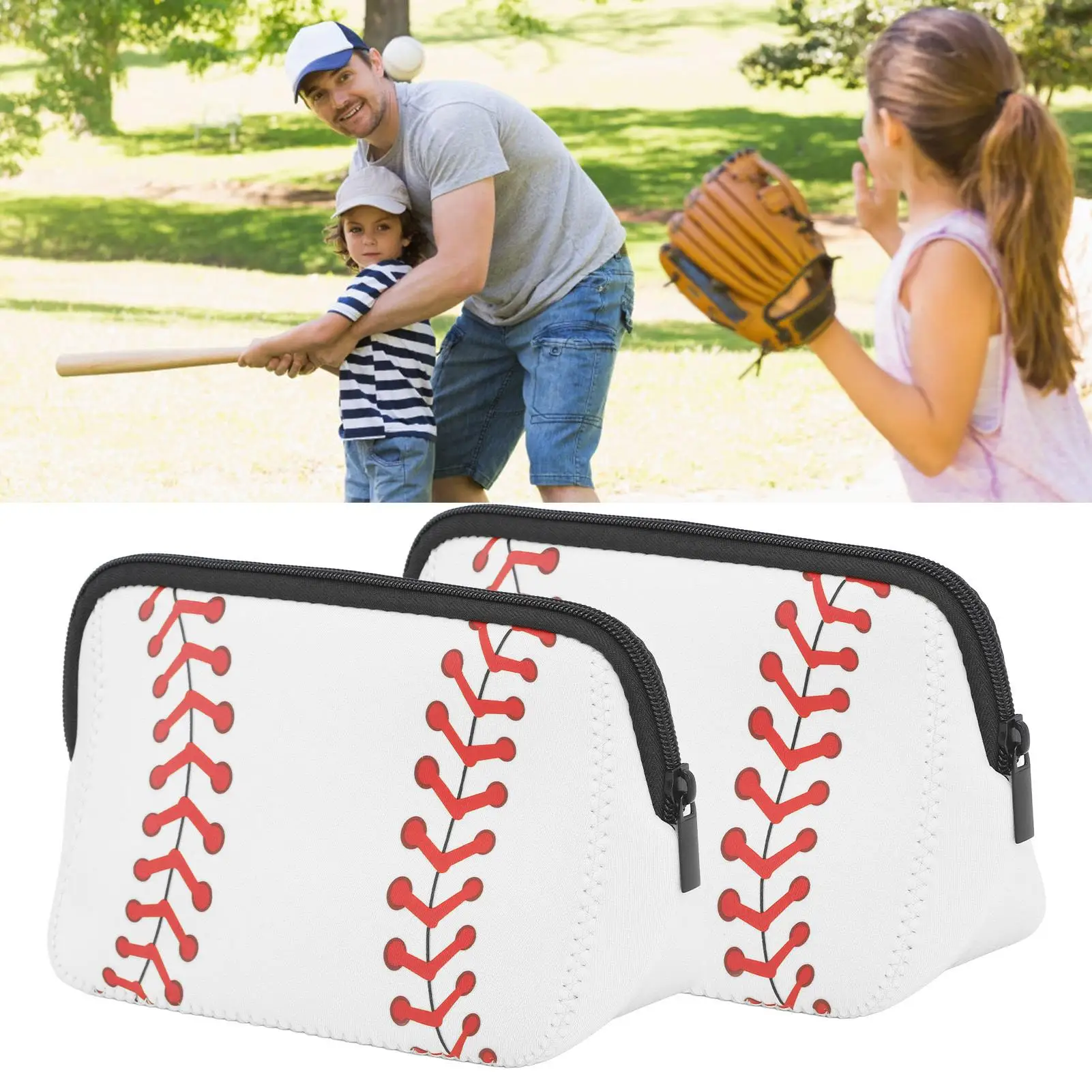 Waterproof Neoprene Baseball Pouch Bag-Compact Makeup Bag with Zipper for outdoor Use