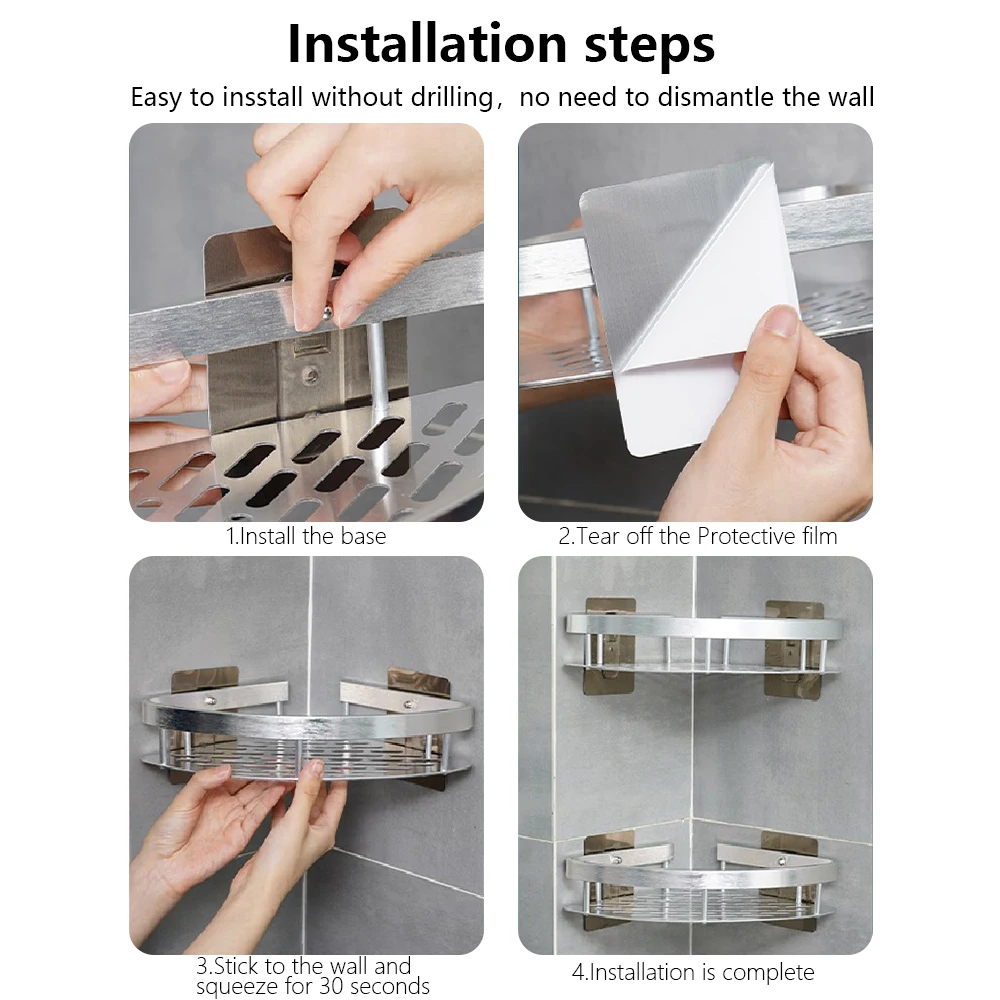 Non perforated Bathroom Shelf Floating Shelf for Wall Shelves Shower Hardware Bathroom Corner Shelf wall storage rack 6