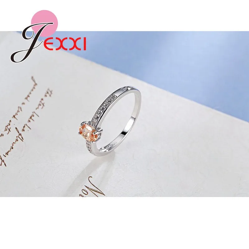 925 Sterling Silver Ring Elegant  Style Warm Tone Orange&Yellow Crystal Stone For Women Girl Christmas Present Party Prom 6