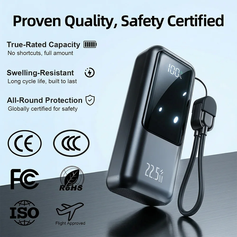 Power Bank da 22.5W 10000mAh con Ricarica Rapida, Caricabatterie Portatile con Cavo Type-C Integrato, Batteria Esterna PD QC3.0 per iPhone Samsung - Image 2