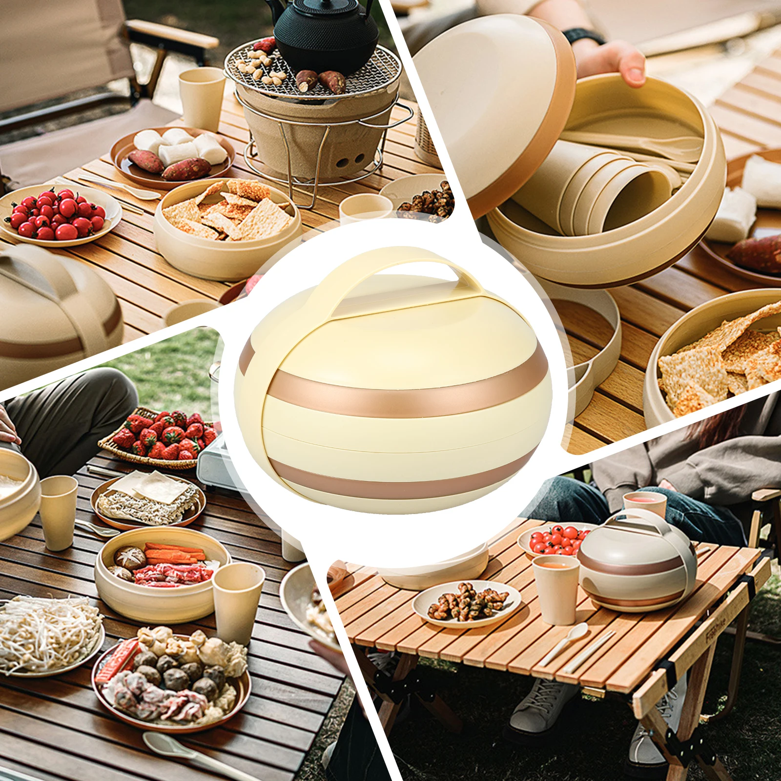 17Pcs Camping Dinner Set for 4 People Camping Plates and Bowls Set Stackable Picnic Dinner Lightweight Crockery