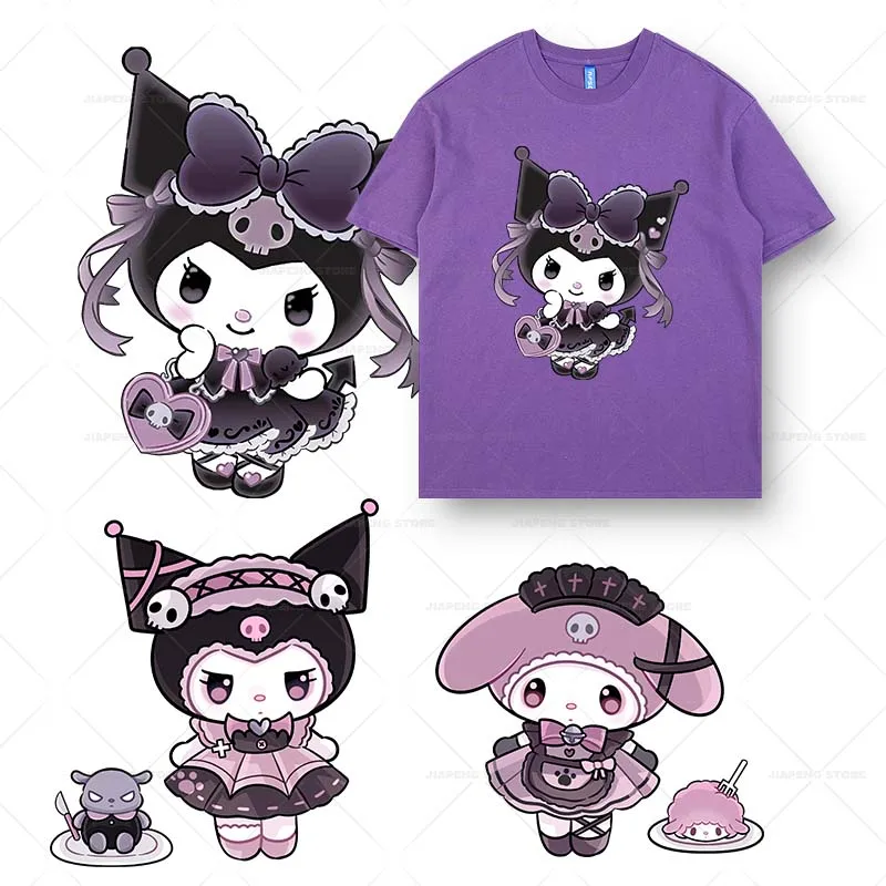 

Fashion Kuromi Lolita Style Patches Iron on Heat Transfers for Girl Clothes Hello Kitty Cinnamoroll Thermal Printed Stickers DIY