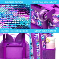 3PCS Rolling Backpack for Girls Kids Roller Wheels Bookbag with Lunch Bag Pink Fishtail Glow-in-the-dark Function 4