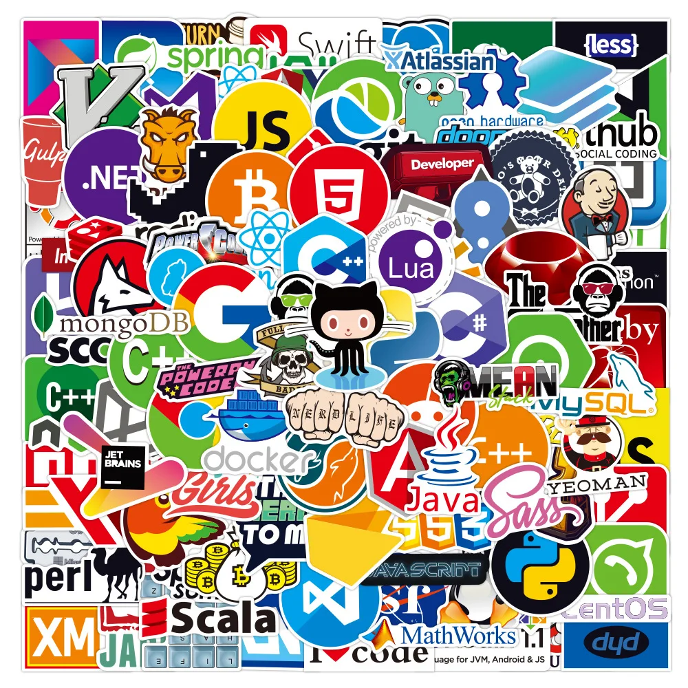 

100pcs Programming Stickers Graffiti Laptop Fridge Phone Skateboard Computer Car Waterproof DIY Sticker Decals Kids Toy
