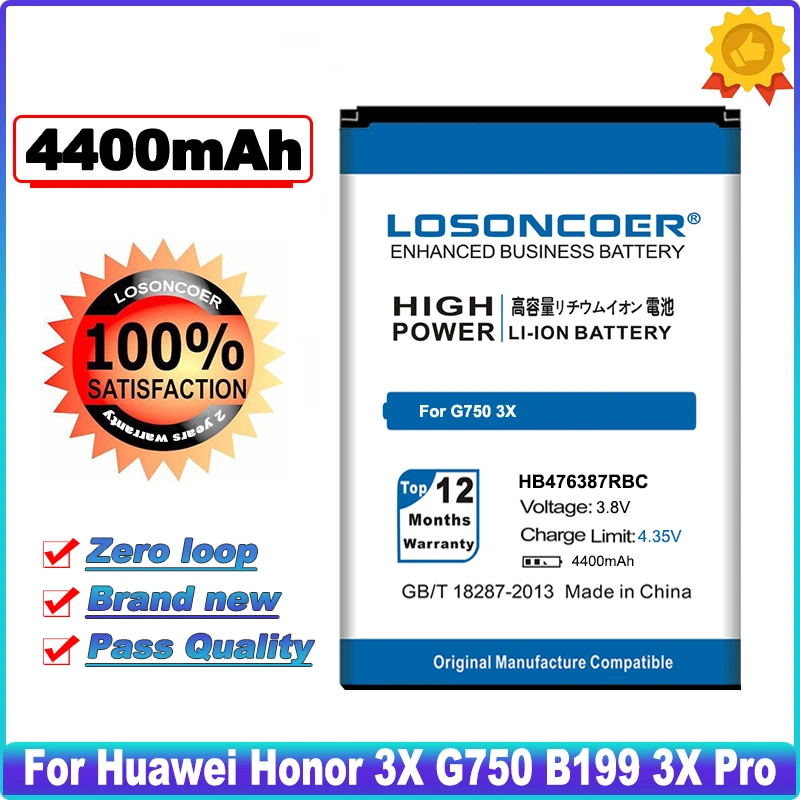 

LOSONCOER 4400 мач HB476387RBC для Huawei Honor 3X B199 G750