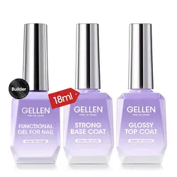 GELLEN Nail Care Essential Set - Salon Quality Manicure & Pedicure Kit with Base Coat, Top Gel, and Cuticle Softener Oil (4PCS) (Builder nail gel kit)