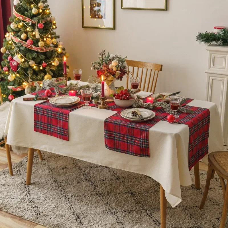 Cotton Napkins 4pcs Table Napkin Christmas Placemats Red Soft Scottish Tartan Plaid Cloth Napkins Decorative Kitchen Festive Home Table Decor