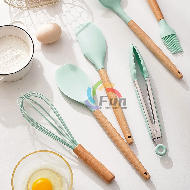 14/7/5pcs Silicone Kitchen Utensils Set Wooden Handle Non-stick Spatula  Cooking Tool Kitchenware Set kitchen Gadgets Accessories - AliExpress