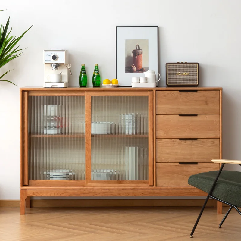 Nordic Walnut Sideboard Cherry Wood Cabinet Solid Wood Wall-Mounted Storage Cupboard Tea Cabinet Mueble Furniture Aparador FYSD