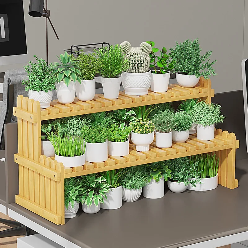 Bamboo Plant Shelves Desktop Flower Rack Window Balcony Multi-layer Plant Stands Indoor Office Stepped Potted Pot Book Shelf