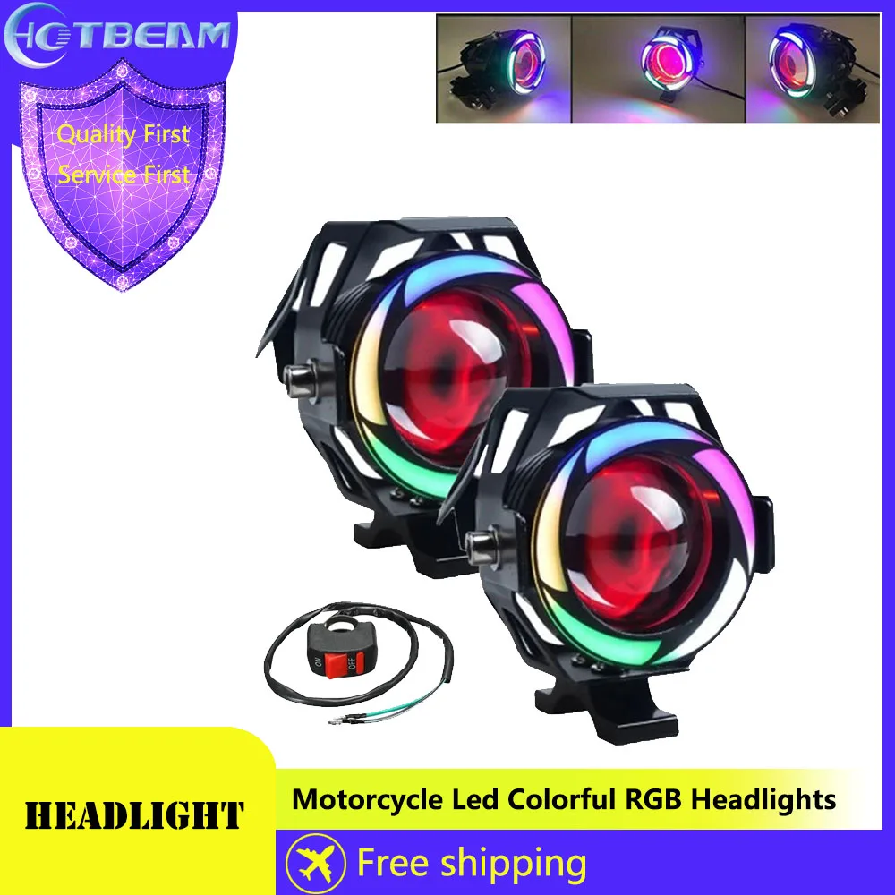 

Motorcycle Led Headlights High Low Beam Lamp Colorful RGB DRL Headlamp LED Angel eyes Spotlight Flash Light Motorcycle Lamp