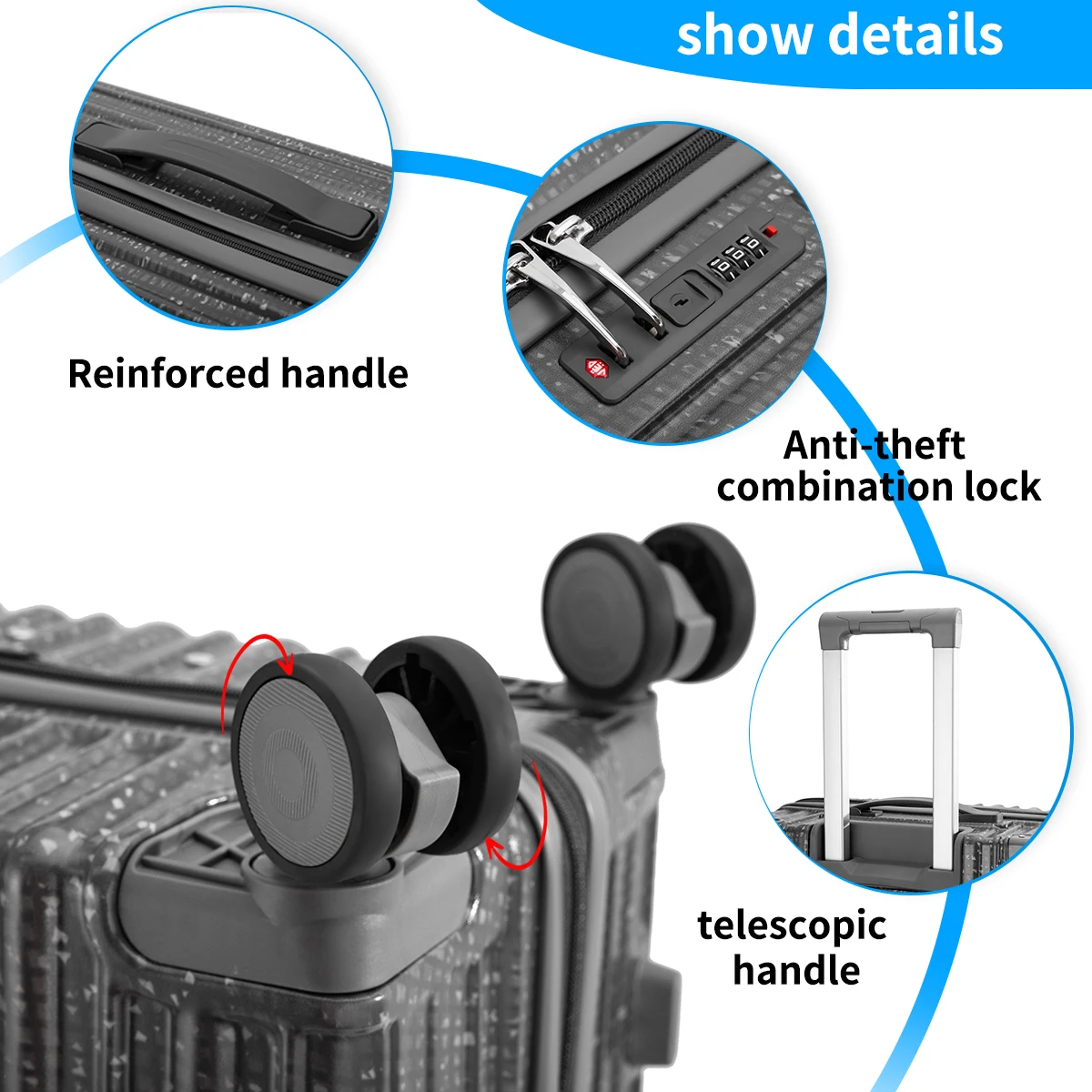 Gypsophila Multifunctional Large-Capacity Luggage Suitcase Trolley Suitcase Boarding Suitcase Strong and Durable Student Unisex
