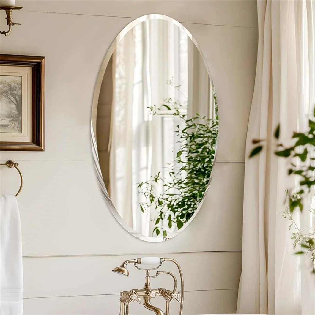 Frameless Oval Wall Mirror High Definition Elliptical Vanity Mirror with Beveled Silver Edge for Bathroom Bedroom Livingroom 4