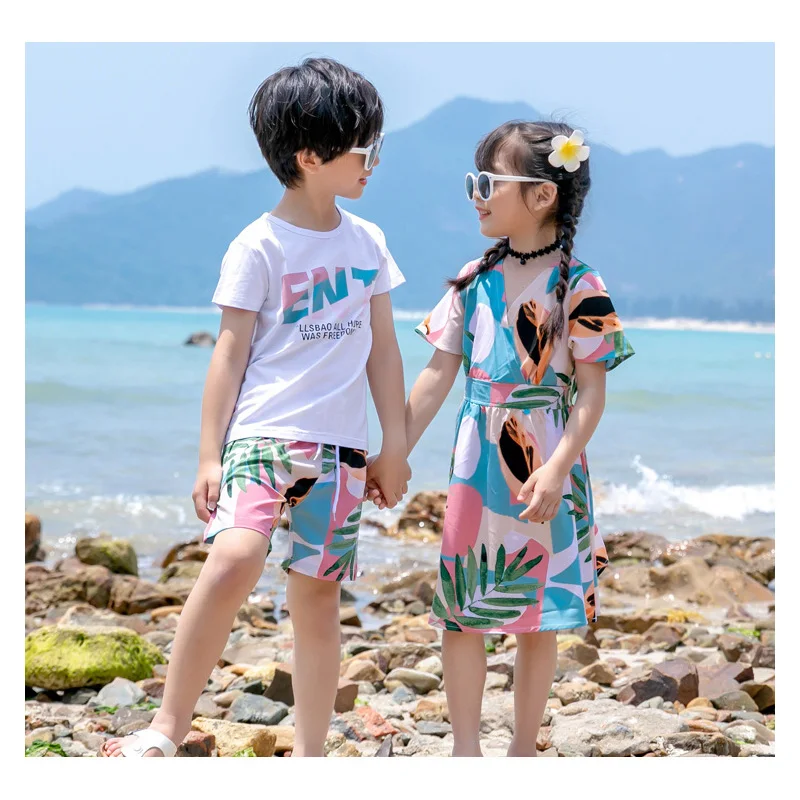 Family Matching Outfits Summer Beach Mother Daughter  Dresses Dad Son T-shirt & Shorts Family Look Couple Matching Outfit 4