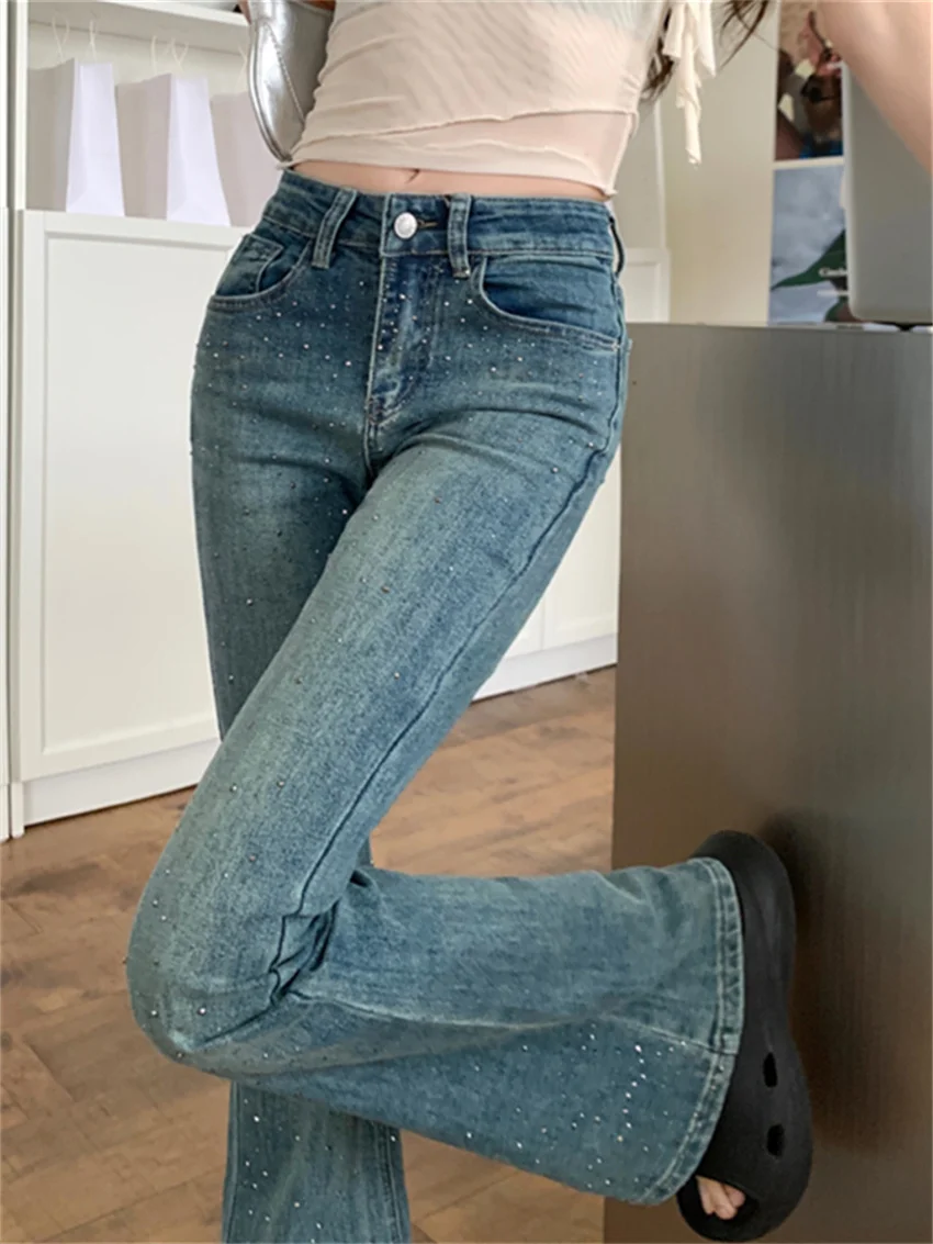 

PLAMTEE Summer Mopping Flare Jeans Pants Women New Fashion Slim 2024 Vintage Office Lady Chic High Street Casual Denim Mujer