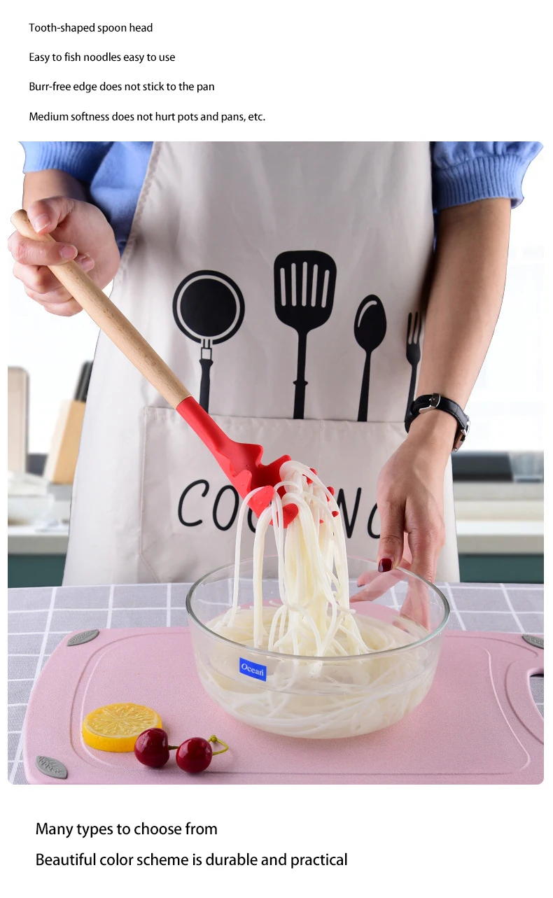 Description Picture 2 of itemSilicone Noodle Scoop Spaghetti Grab Spoon Pasta Fork Noodle Serving Strainer Noodle Slot Kitchen Claw Spoon Spoon Steel