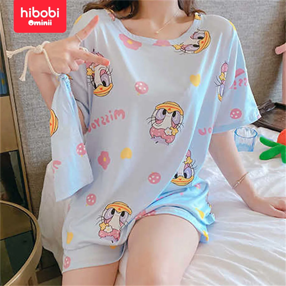 Summer Home Clothes Set hibobi Women Summer Loose Plus Size Sweet And Cute Short-Sleeved Shorts Can Be Worn Outside Korean Style Home Clothes Set