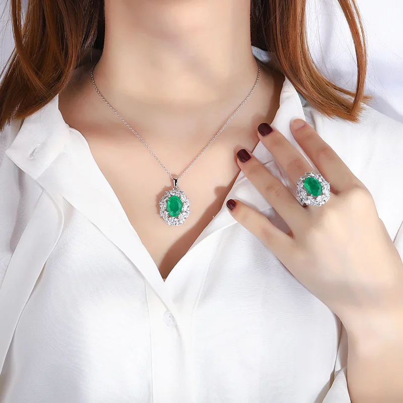 우아한 Paraiba 토르말린 럭셔리 쥬얼리 세트, 실버 S925 리얼 펜던트 목걸이, 약혼 결혼 반지, 무료 배송