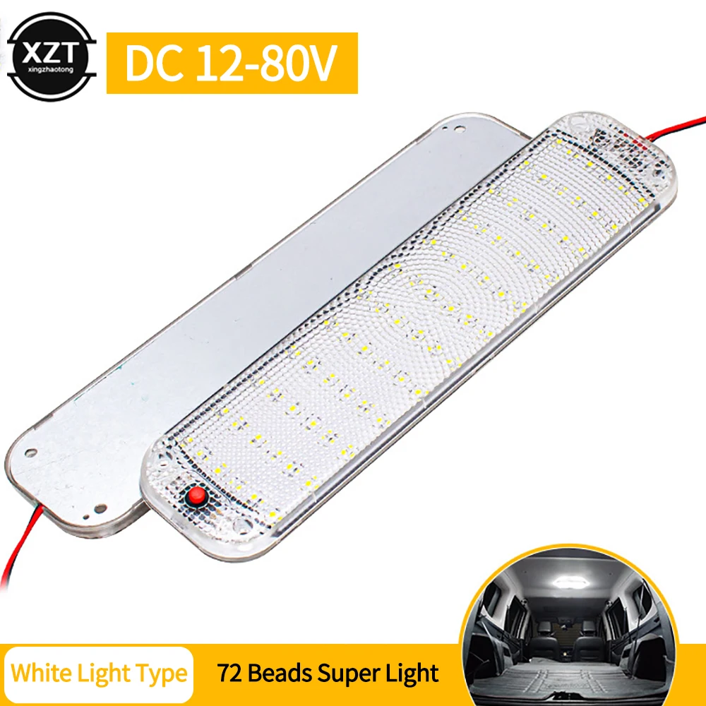 

1PCS NEW 12-80V 72LED Superbright Truck RV Interior Light Cab Reading Lamp White LED Lights With Switch Car Accessories