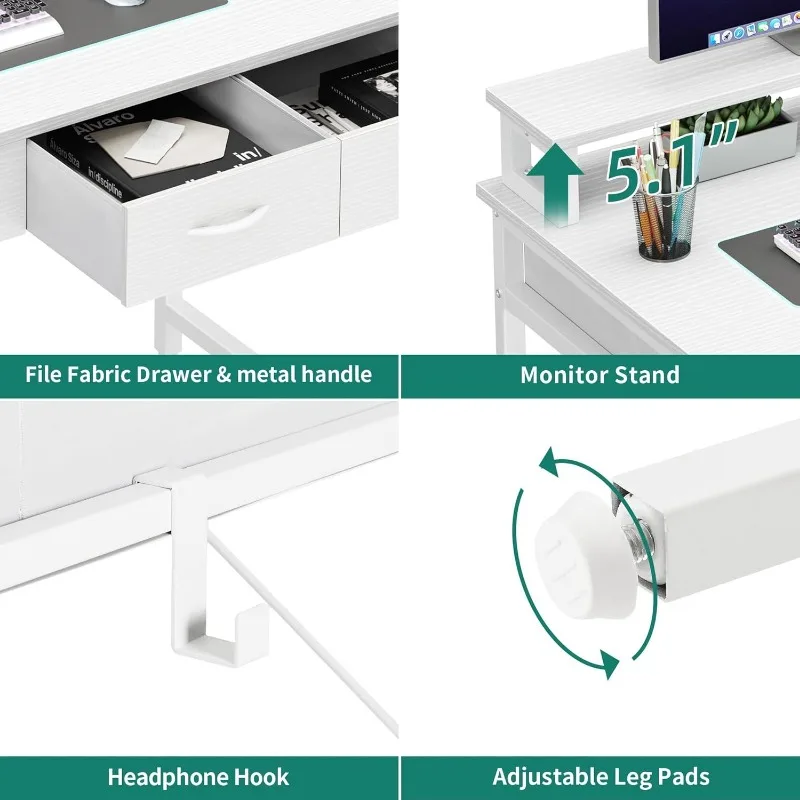 Small Computer Desk with Drawers, Office Desk with Monitor Stand for Small Spaces, Home Office desk 6