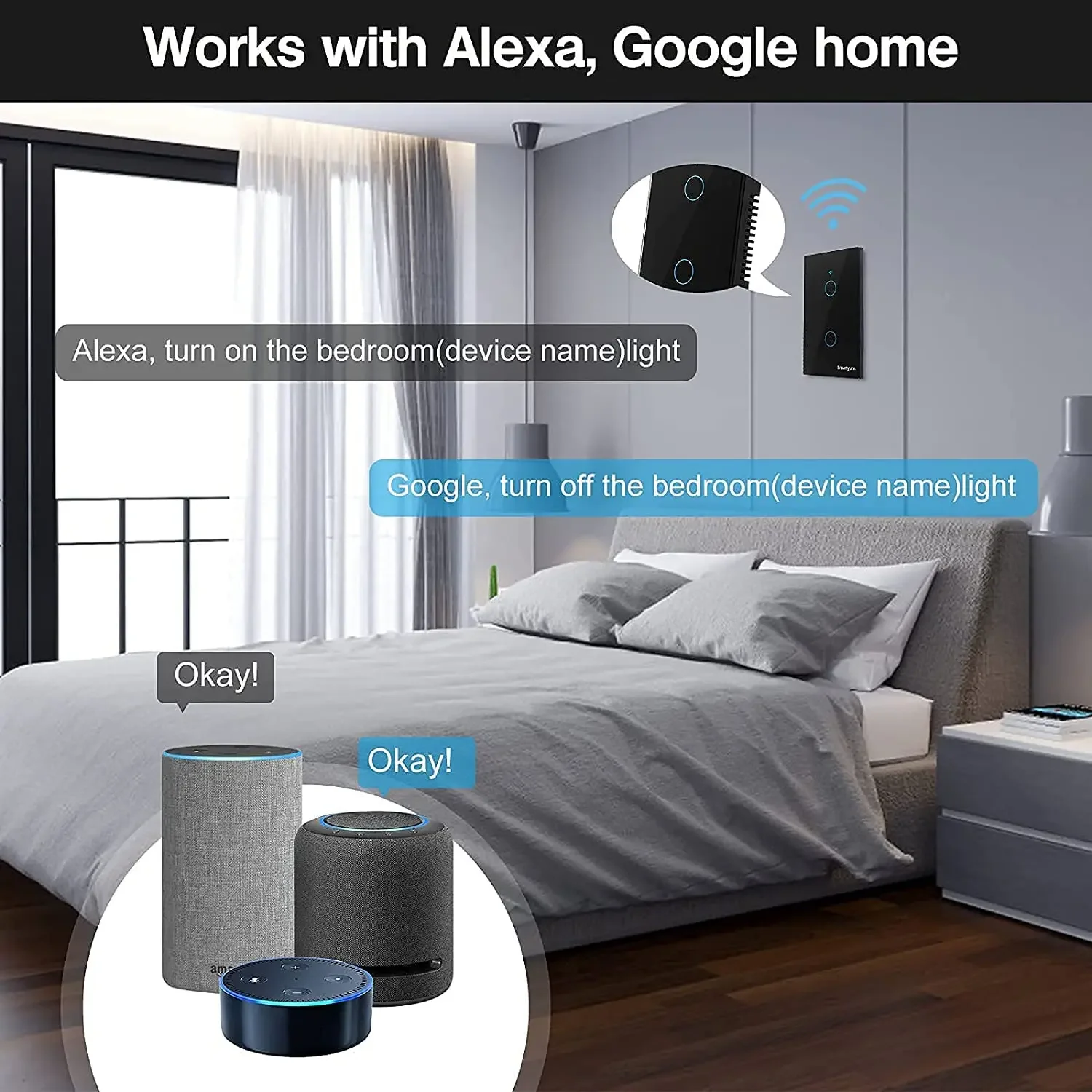 Smart switch Tuya WiFi Smart Light US Switch 1/2/3/4 Gang Neutral Wire/No Neutral Wire Required Wall Touch Switch Work with Alexa Google Home smart switch module