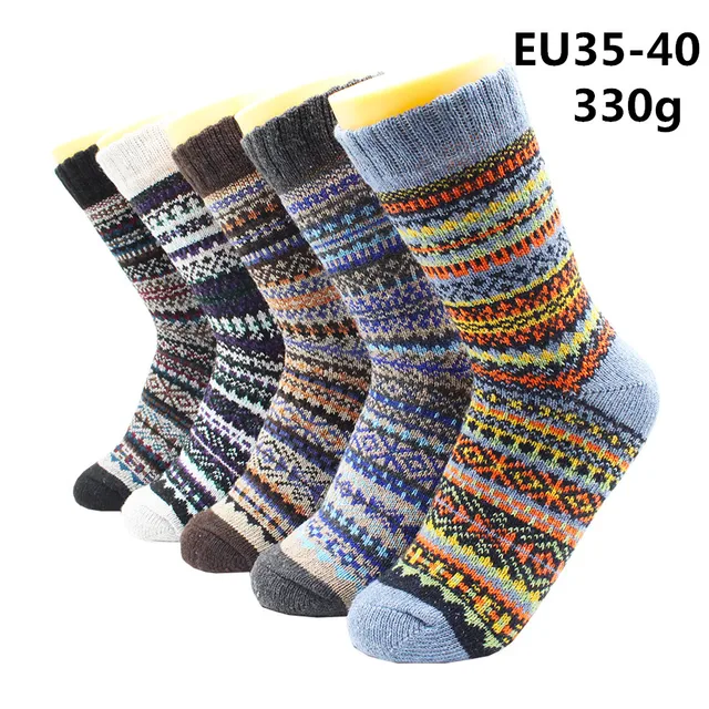 5 Pairs Winter Warmer Women Thicken Thermal Wool Cashmere Snow Socks Fashion Casual Euramerican National Wool Socks for Women 5 Pairs -YM017