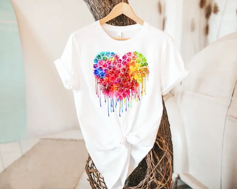 

Dog Heart Unisex T-Shirt Paw Heart Paw heart Dog Mama 100% Cotton Fashion harajuku Streetwear Short Sleeve Top Tees O Neck goth