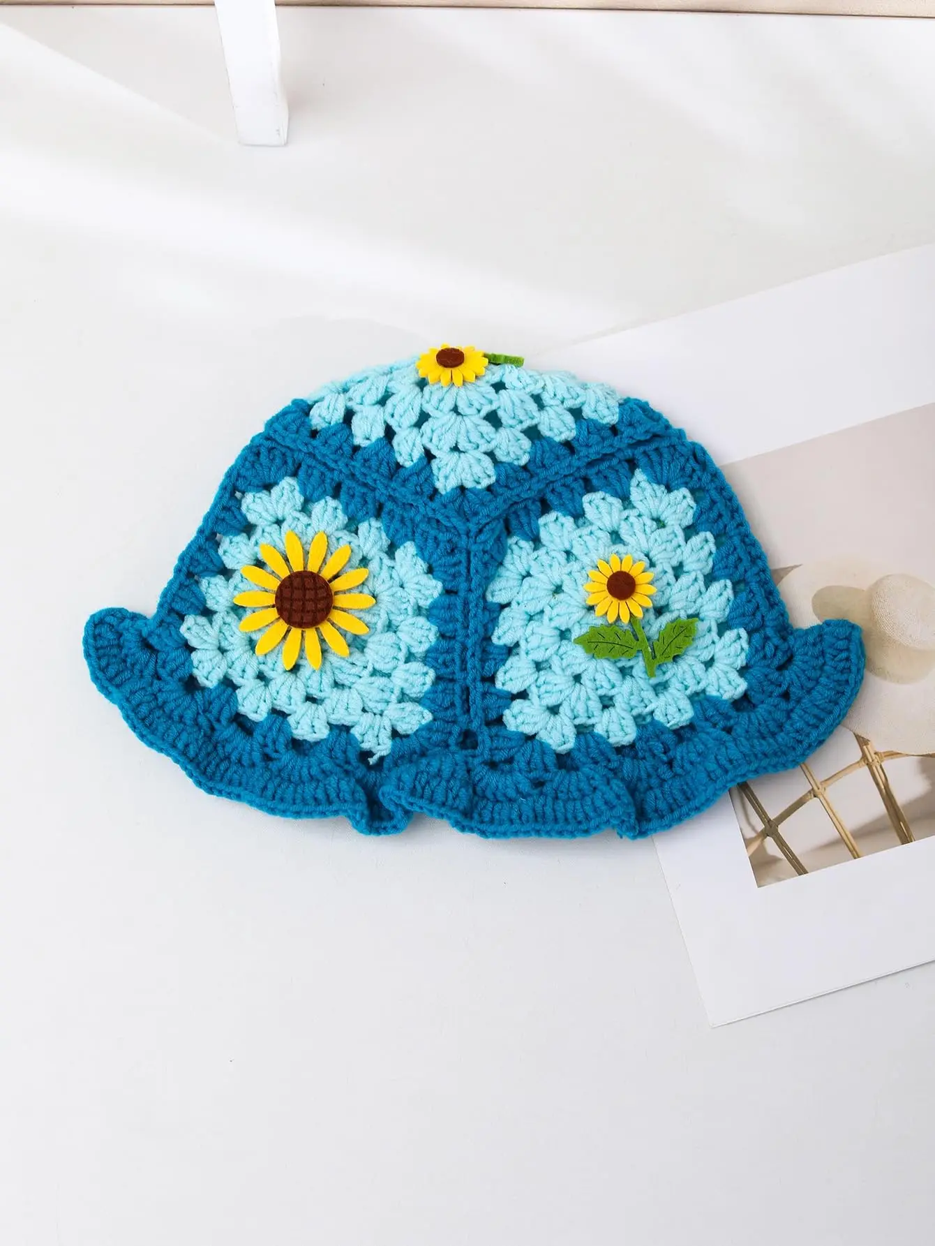 Women Handmade Corchet Knitted Bucket Hat Sun Flower Patchwork Cute Lovely Panama Hat Street HipHop Bonnet Cap Girl Boy 6