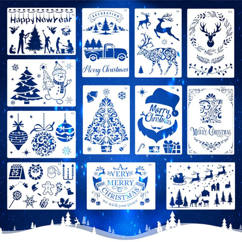 

26*17.8cm Christmas Stencils DIY Layering Wall Scrapbooking Coloring Embossing Decoration Graffiti Painting Template Reusable
