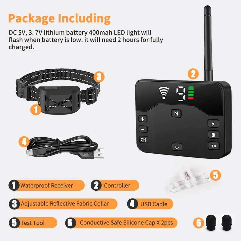 2 IN 1 Wireless Dog Electric Fence & Electric Shocker Training Collar Remote Adjustable Beep Vibration Shock Rechargeable pet dog training collar